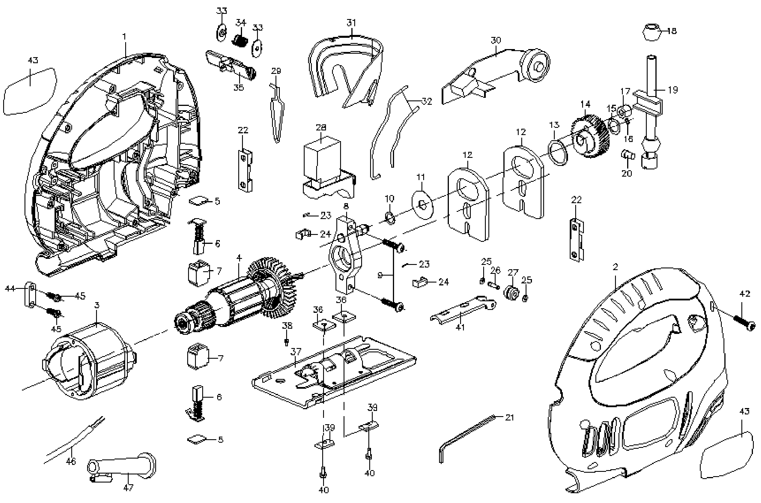 Default Diagram and Parts List for KS450-AR Type 1 Black and Decker Jig Saw